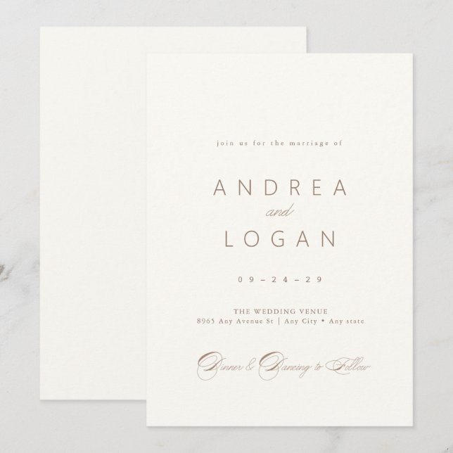 Invitation Simple Calligraphie Élégante Mariage (Devant / Derrière)