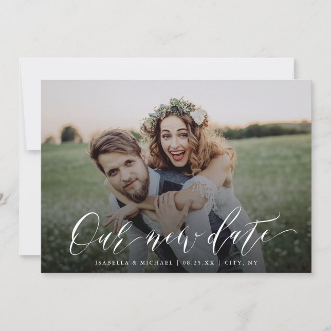 Invitation Simple calligraphie photo changer la date Postpone (Devant)