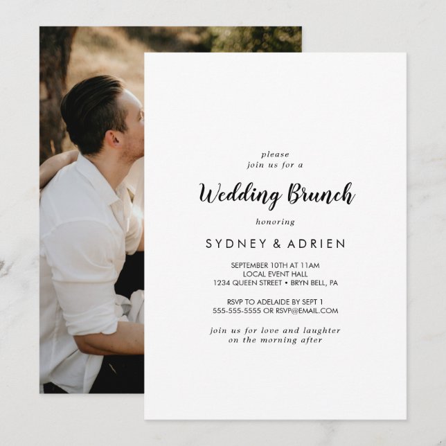 Invitation Simple calligraphie Photo Mariage Brunch (Devant / Derrière)