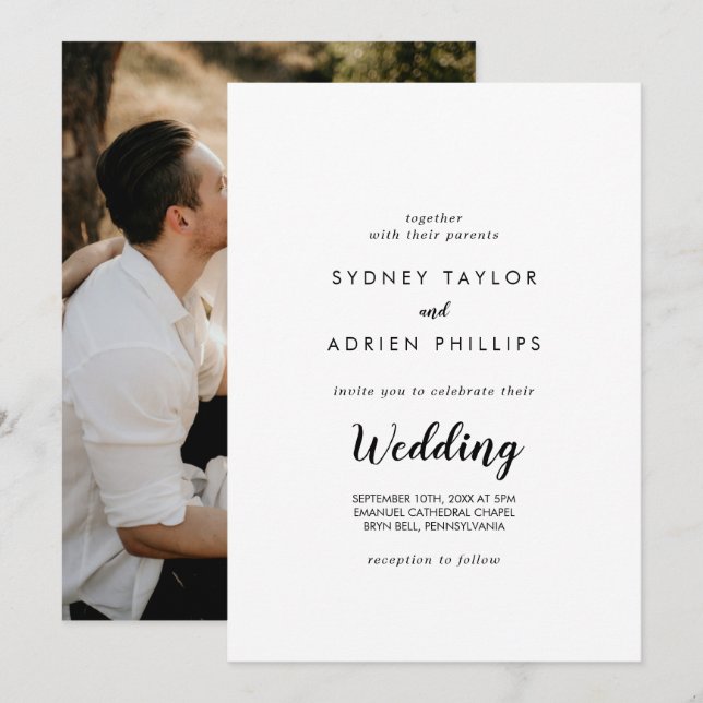 Invitation Simple calligraphie Photo Mariage informel (Devant / Derrière)