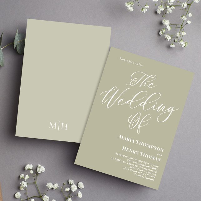 Invitation Simple Calligraphie Script Élégant Sage Vert (Elegant calligraphy script sage green wedding invitation)