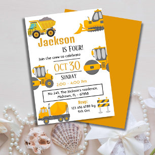 Invitation Simple camion de construction enfants mignonne 4e 