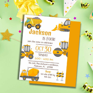 Invitation Simple camion de construction enfants mignonne 4e 