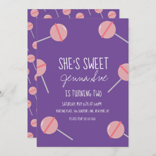Invitation Simple Candy Lollipop fête d'anniversaire rose
