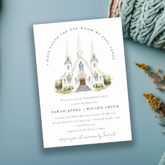 Invitation Simple catholique Fiançailles de l'église aquarell