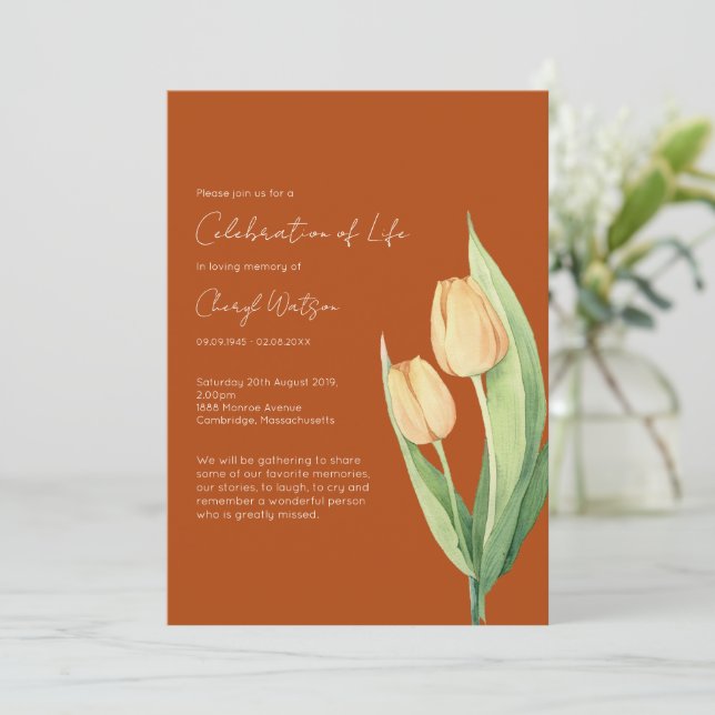 Invitation Simple Célébration de la vie de Tulipe Funérailles (Debout devant)