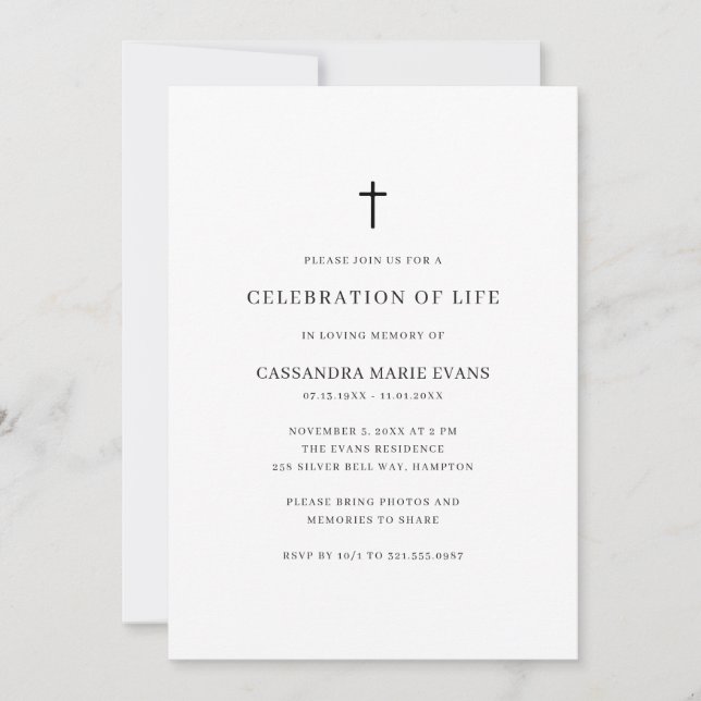 Invitation Simple Célébration de la Vie en noir et blanc avec (Devant)