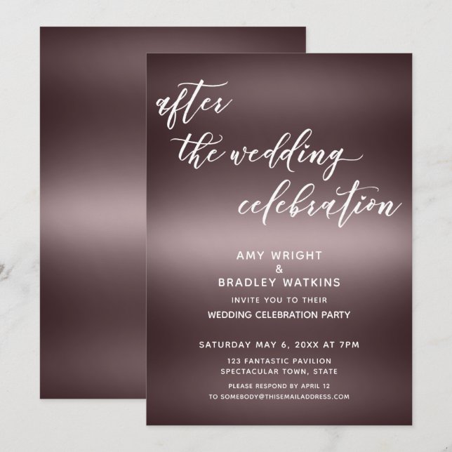 Invitation Simple Célébration de mariage après sur or rose (Devant / Derrière)
