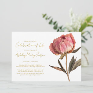 Invitation Simple célébration de vie de pivoine Funérailles