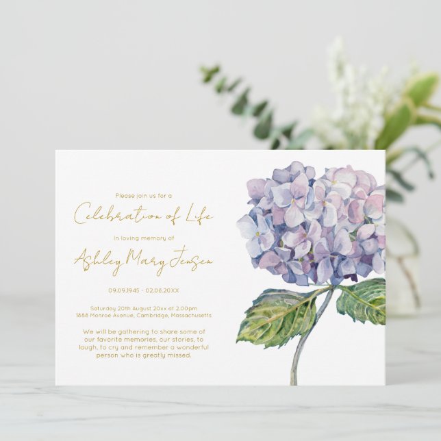 Invitation Simple Célébration de Vie d'Hydrangea Funérailles (Debout devant)