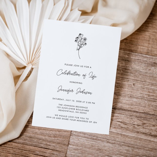 Invitation Simple célébration florale de la vie Funérailles (Créateur téléchargé)