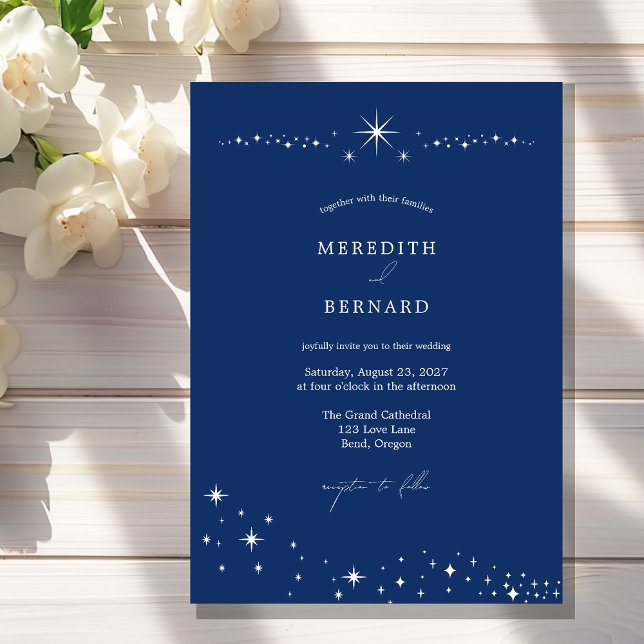 Invitation Simple Céleste Élégant Mariage Bleu Nuit  (Créateur téléchargé)