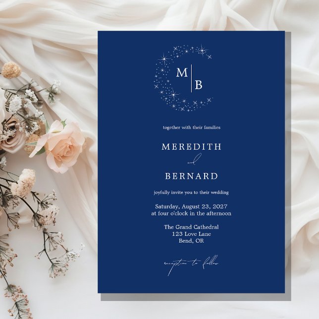 Invitation Simple Céleste Élégant Monogramme Mariage Bleu (Créateur téléchargé)