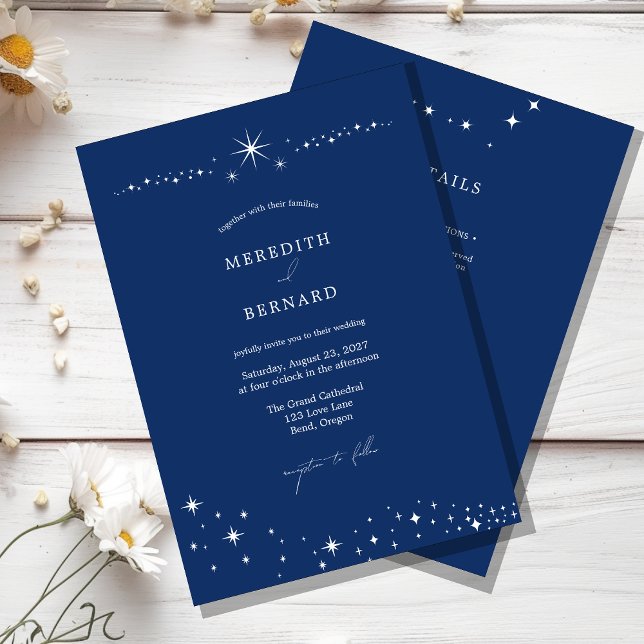 Invitation Simple Celestial Elegant Blue Wedding Details and (Créateur téléchargé)