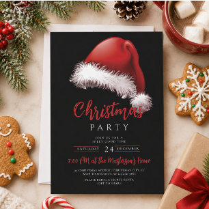Invitation Simple Chapeau de Père Noël Festif pour Fête de No