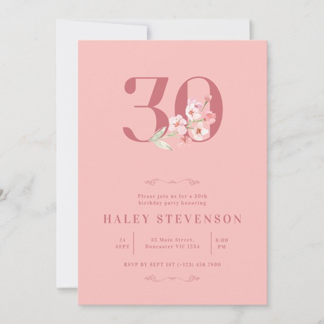 Invitation Simple Chic Blush Rose Blanc Floral 30e anniversai (Devant)