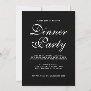 Invitation Simple Chic Calligraphie Black Dinner Party