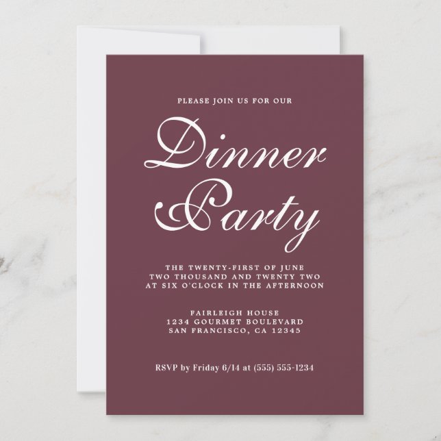 Invitation Simple Chic Calligraphie Burgundy Diner Party (Devant)