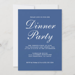 Invitation Simple Chic Calligraphie Classic Blue Dinner Party