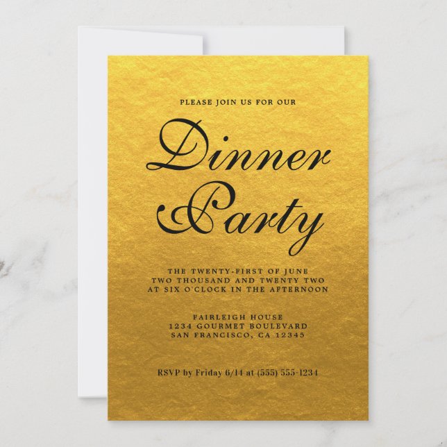 Invitation Simple Chic Calligraphie Gold Dinner Party (Devant)
