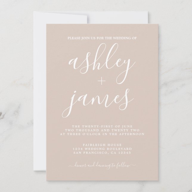 Invitation Simple Chic Calligraphie Pastel Purple Mariage (Devant)