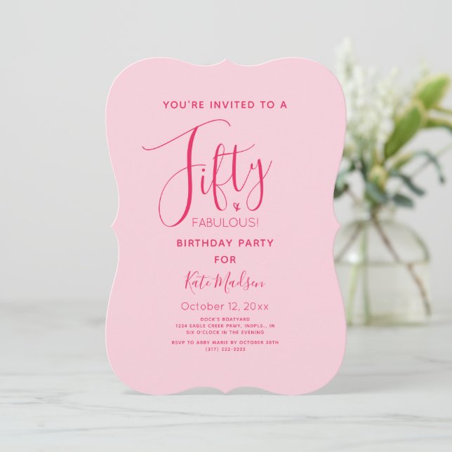 Invitation Simple Chic Cinquante & FABULE ! Anniversaire rose (Debout devant)