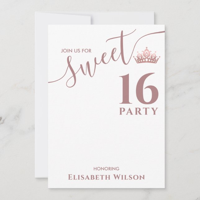 Invitation Simple chic Cool rose or tiara doux 16 (Devant)