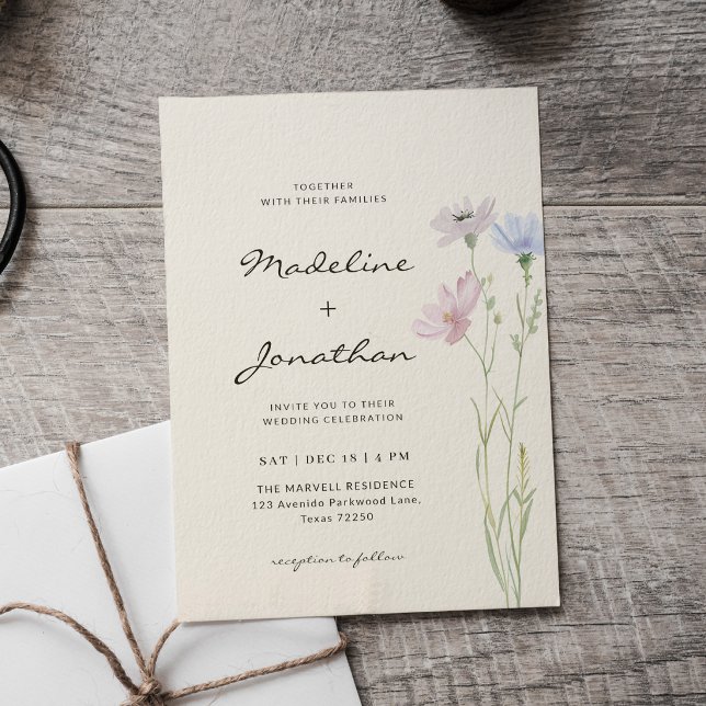 Invitation Simple Chic Fleur Sauvage Beige Mariage (Créateur téléchargé)