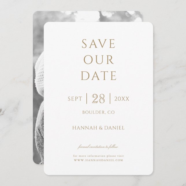 Invitation Simple Chic Gold Photo Wedding Enregistrer la date (Devant / Derrière)