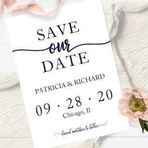 Invitation Simple Chic Mariage Bleu Nuit Blanc Save The Date