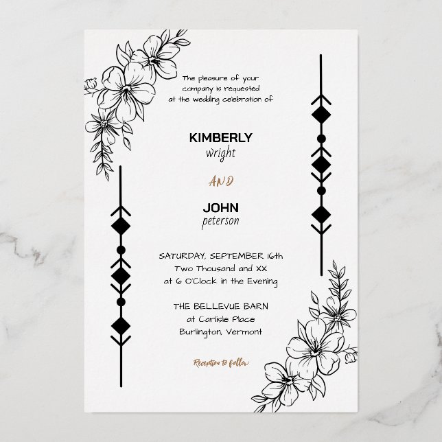Invitation simple chic Mariage Rose Gold Foil (Recto)