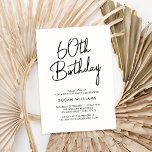 Invitation Simple chic moderne 60e anniversaire<br><div class="desc">Simple chic moderne 60e anniversaire. Comprend un script de calligraphie élégant et un design de typographie minimaliste.</div>