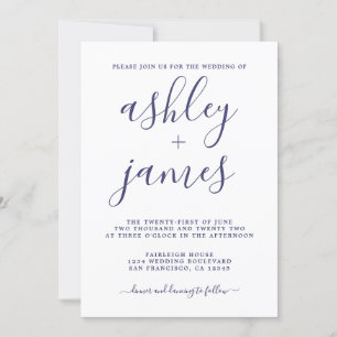 Invitation Simple Chic Navy Mariage de calligraphie bleue