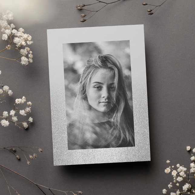 Invitation Simple chic parties scintillant argent ombre Photo (Simple chic silver glitter ombre Photo Sweet 16)