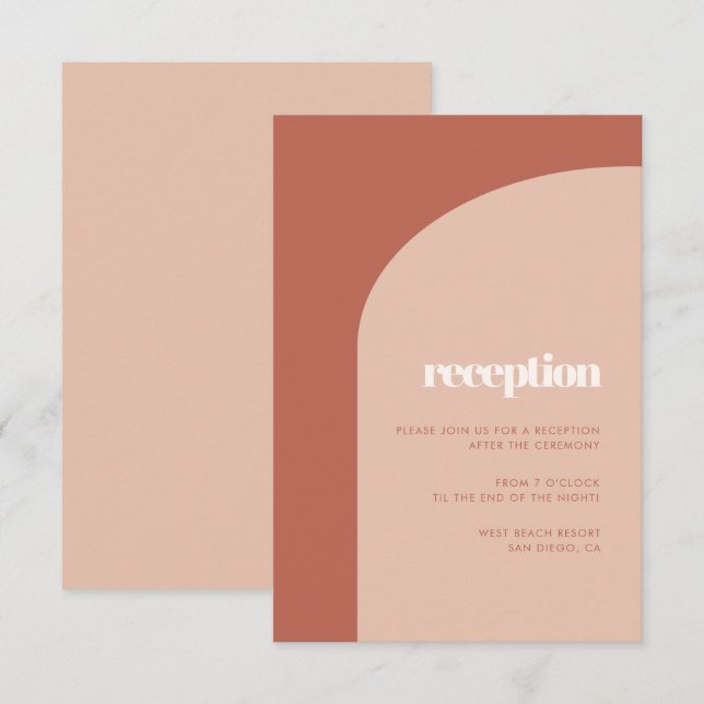 Invitation Simple chic réception en terre cuite pêche et arch (Devant / Derrière)