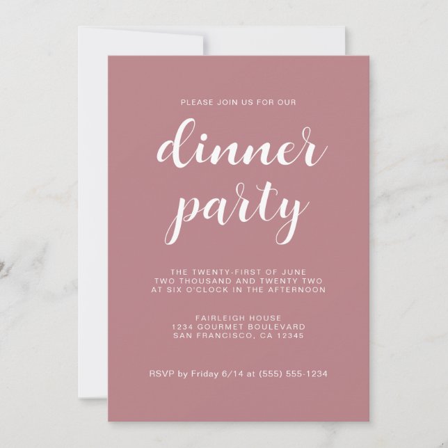 Invitation Simple Chic Script Dusty Rose Dîner (Devant)