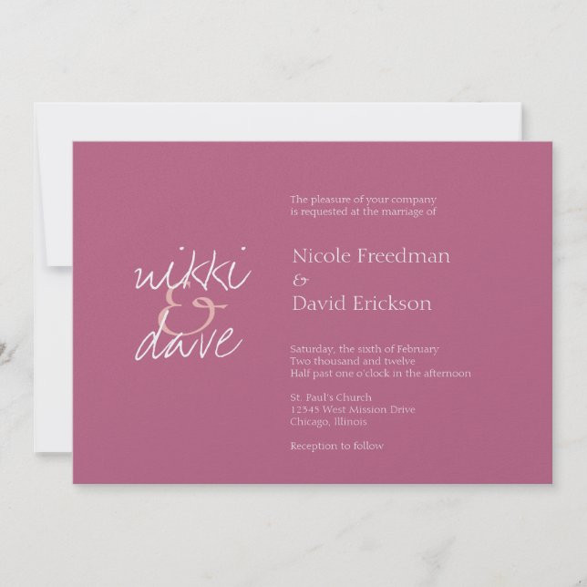 Invitation Simple chic shimmer élégance rhubarb rose mariage (Devant)