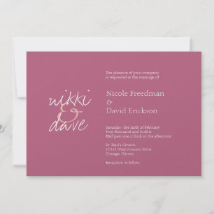 Invitation Simple chic shimmer élégance rhubarb rose mariage