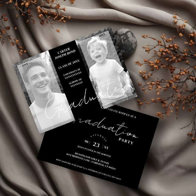 Invitation Simple Chic Then & Now 2 Photos graduation (Chic Then & Now graduation invitation.)