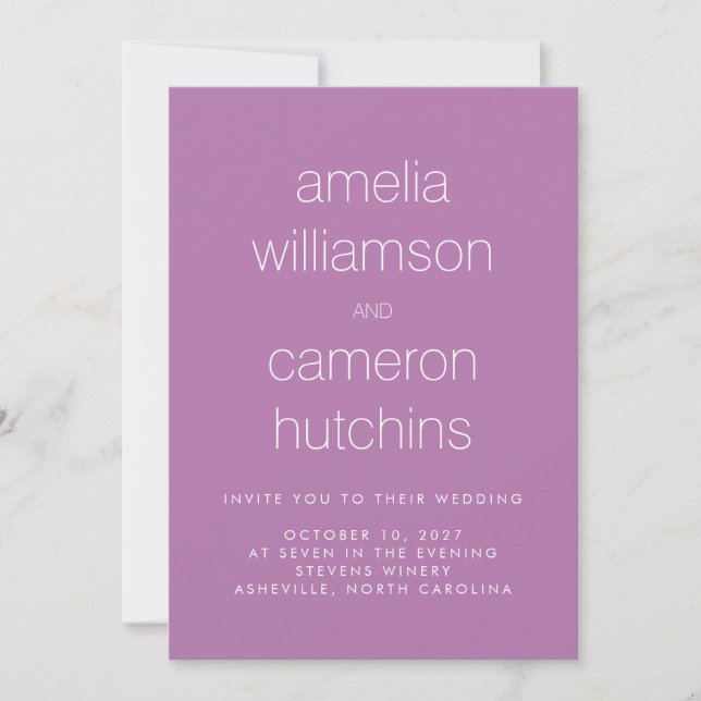 Invitation Simple chic violet Mariage de typographie moderne (Devant)