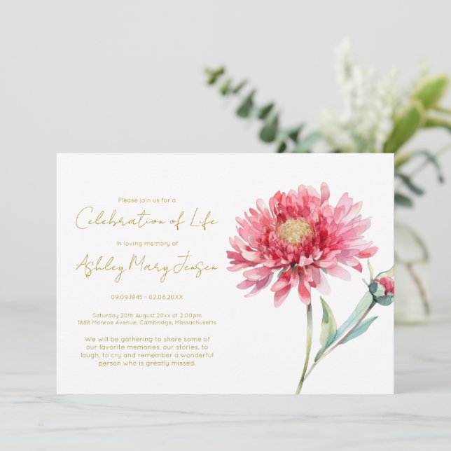 Invitation Simple Chrysanthème Célébration de la Vie Funérail (Debout devant)