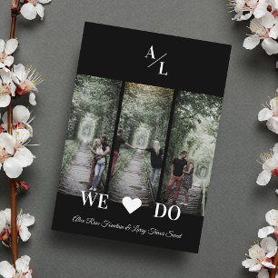 Invitation Simple Classic 3 Photos Collage Engagé Couple