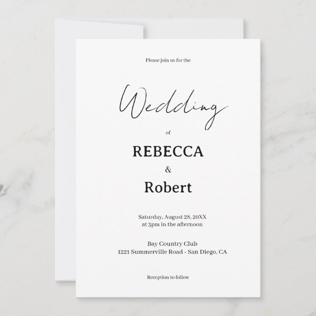 Invitation Simple Classic Black & White Wedding Invite (Devant)