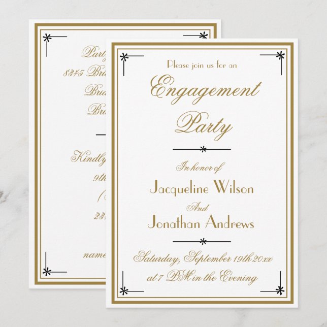 Invitation Simple Classique Blanc avec Écriture Dorée de Fian (Devant / Derrière)