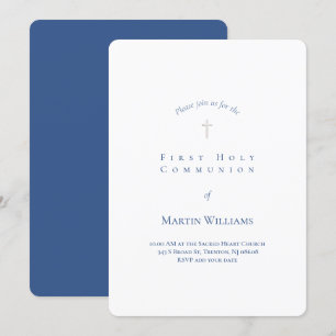 Invitation simple classique blanc et bleu Premier communion g
