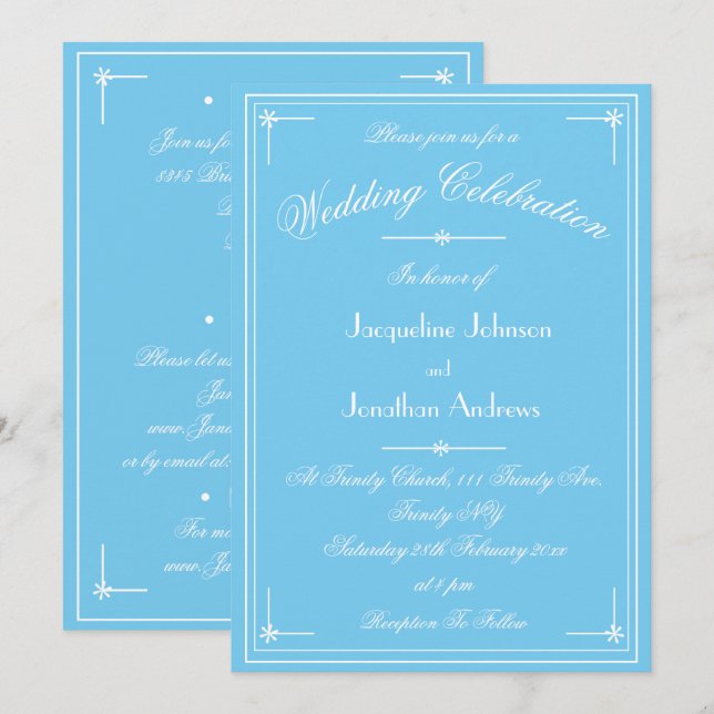 Invitation Simple Classique Bleu Aqua Tout En Un Mariage (Devant / Derrière)