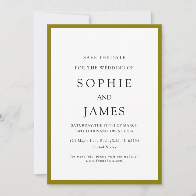 Invitation Simple classique chic couleur save the date  Maria (Devant)