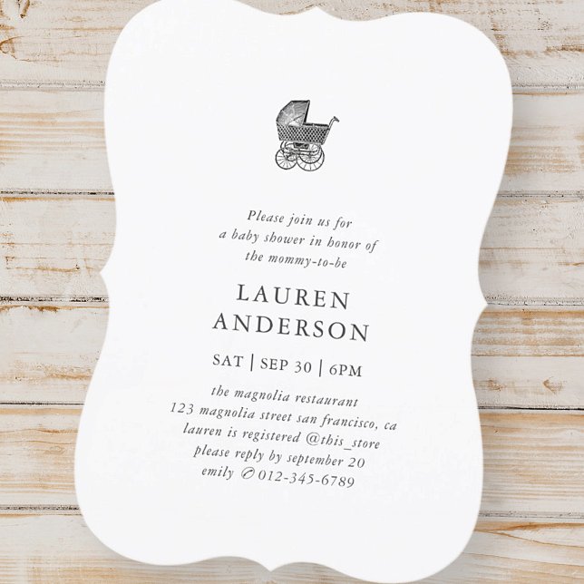 Invitation Simple Classique Élégant Baby shower Buggy Chic (Créateur téléchargé)