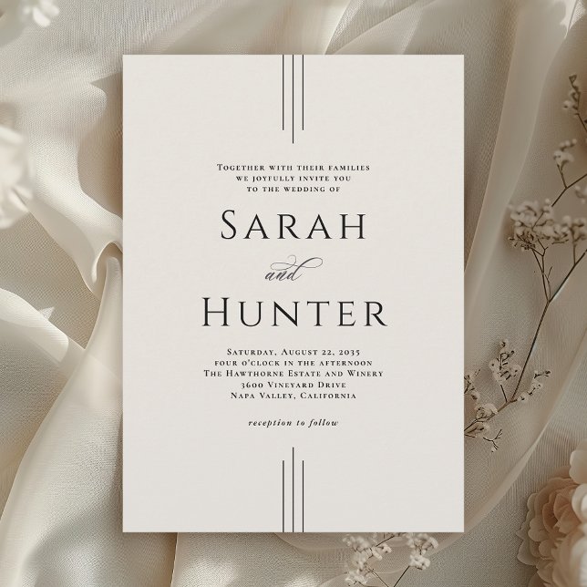 Invitation Simple Classique Élégant Mariage Typographie Ivoir (Available in both printed and instant download digital formats.)