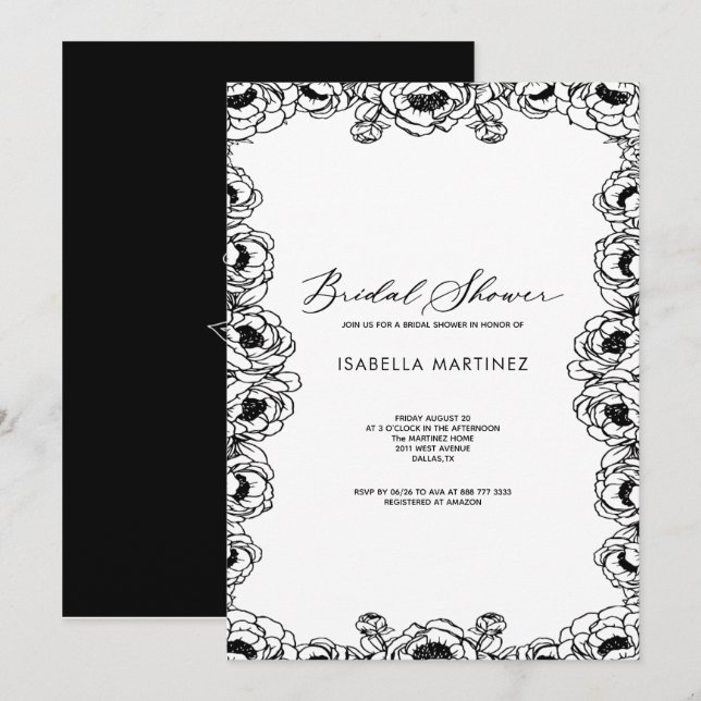 Invitation simple classique élégant shower de mariage noir (Devant / Derrière)